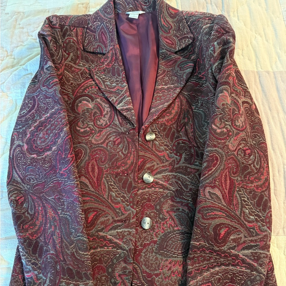 Christopher & Banks Burgundy Paisley Blazer